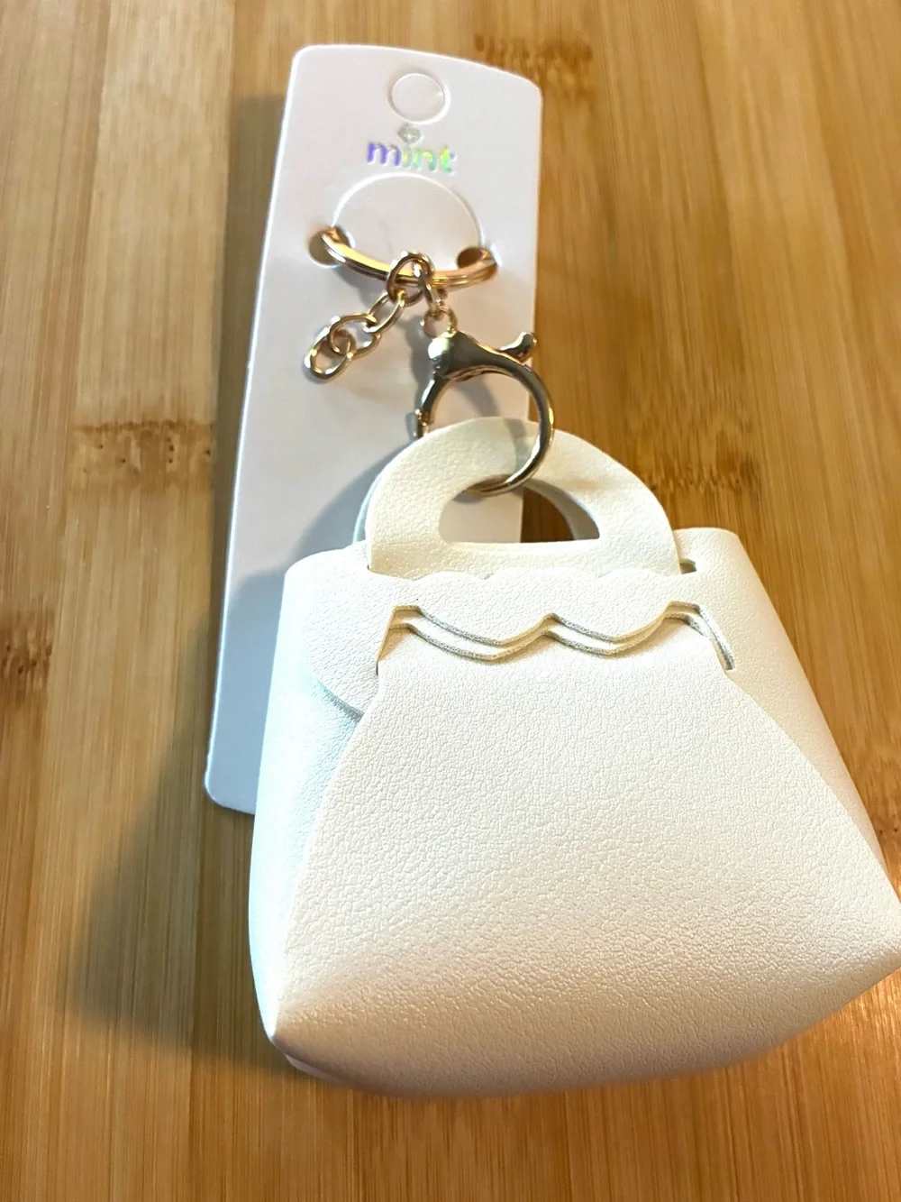 Mint Cream Mini Handbag Keychain with Gold Hardware